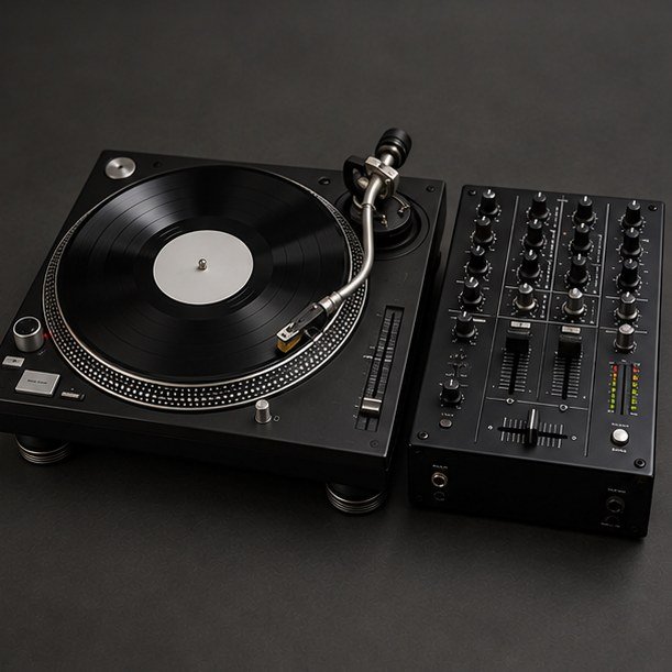 DJ用ターンテーブルと2chミキサーのイメージ